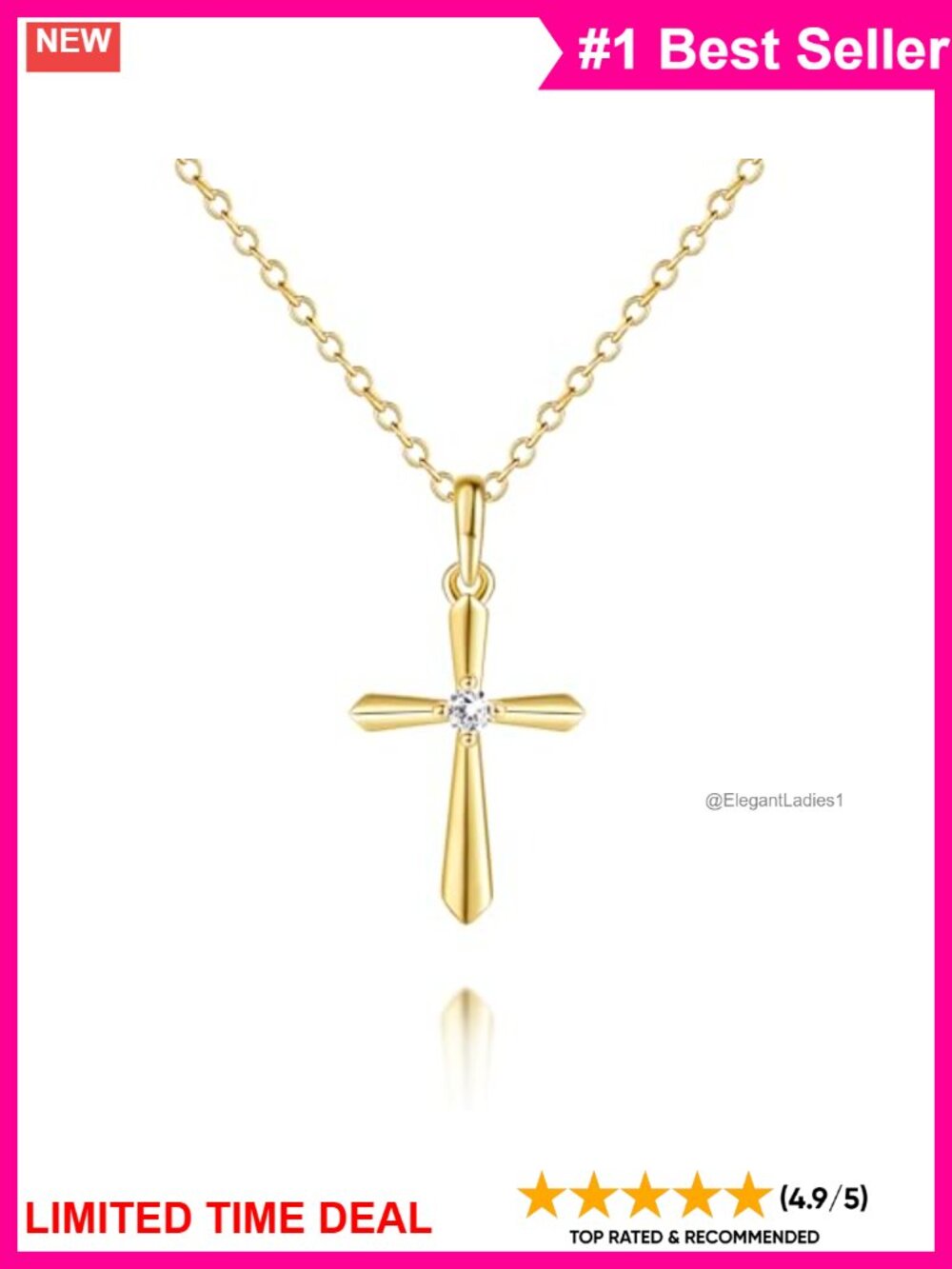 14K Gold Plated Cross Necklace Cubic Zirconia Pendant Minimalist Everyday